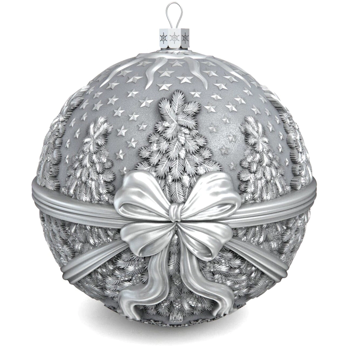 Set of 3 silver Christmas balls "Bells, Happy Childhood and a Winter fairy tale"